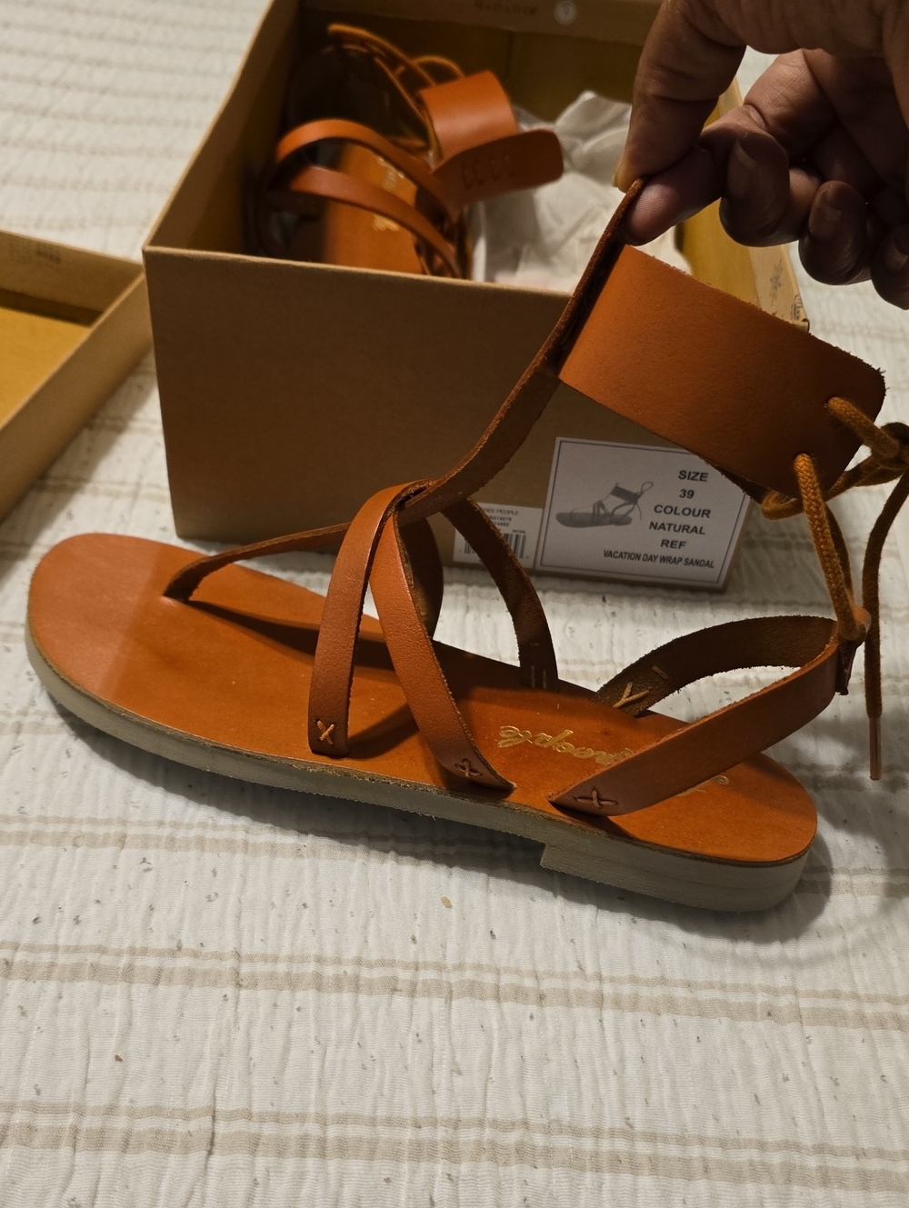 Free People Tan Leather Strappy Gladiator Sandals
